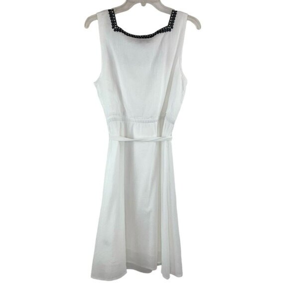 Talbots White Gauze Belted Dress with Black Embroidery - Picture 6 of 7